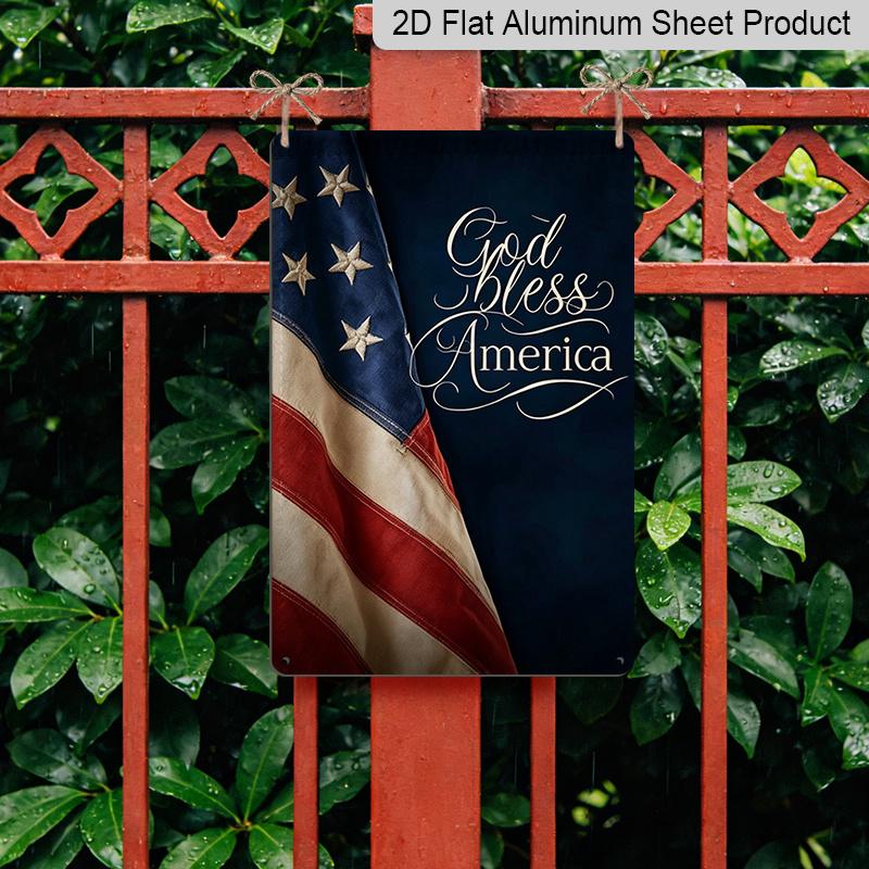 Плоский 2D Патриотический Металлический Знак "God Bless America", Алюминиевое Настенное Искусство 8×12 Дюймов, Винтажный Дизайн Американского Флага, Прочный Декор ко Дню Памяти