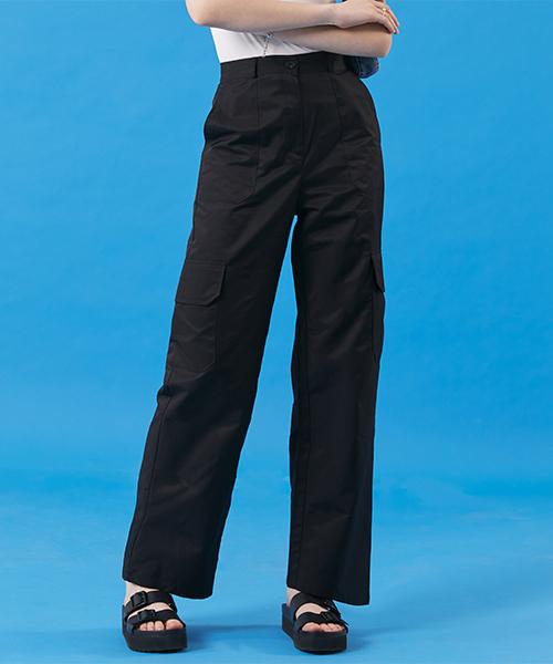 KOLEAT Cooling High-Waisted Wide Cargo Slacks Pants [Black]