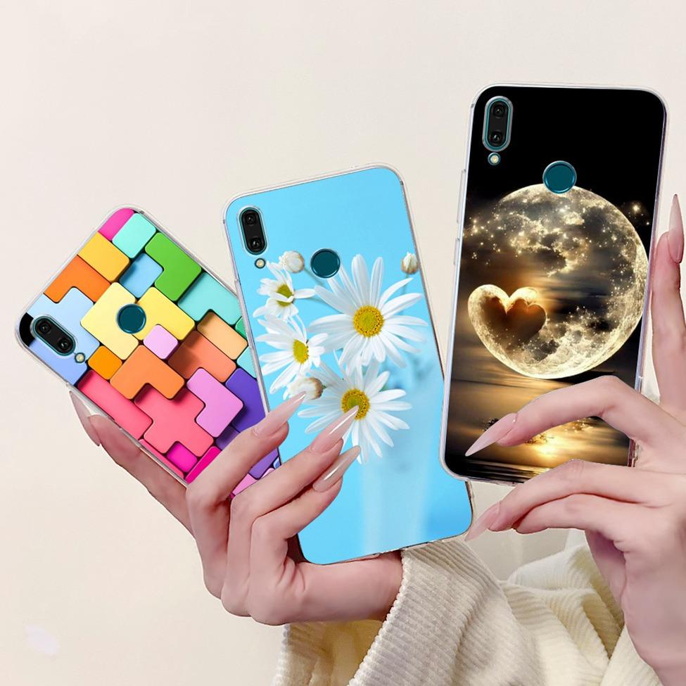 Clear For Huawei Y9 2019 Case Cover Cute Fashion Flowers Funny Cool Painted Soft Phone Case For Huawei JKM-LX1 JKM-LX2 JKM-LX3