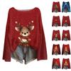 Women's Fashion Christmas Print Lightweight Sweater Casual Long-Sleeve Knit Pullover Top