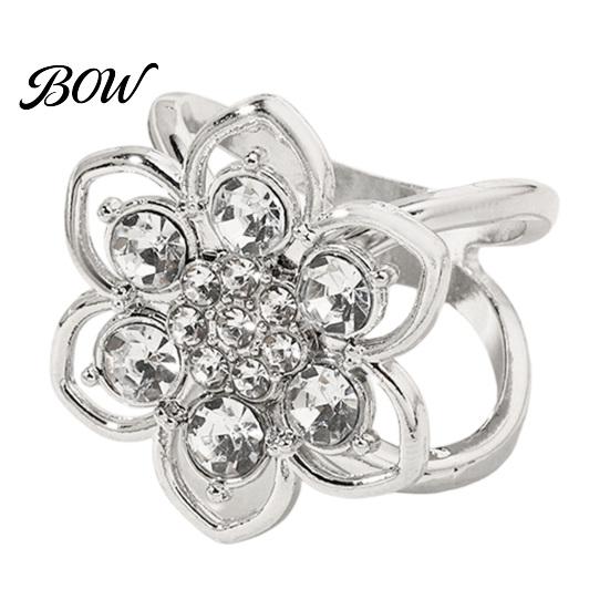 Sparkly Scarf Holder Rhinestone Flower Ring, Six Petal Clip Ring Sparkling for Women Shirts Silk Scarves Shawls Floral Accessory