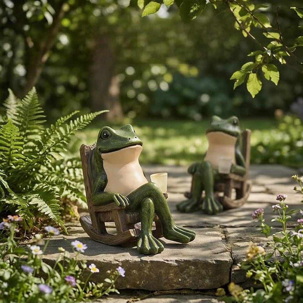 Resin Frog Shape Rocking Chair Solar Light LED Warm White Outdoor Garden Decor with Solar Panel Modern Design RoHS Certified