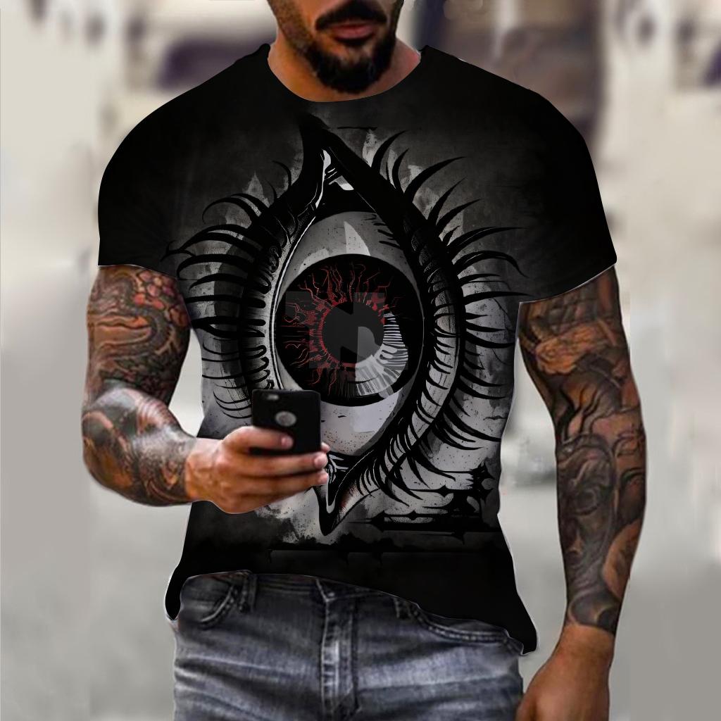 Винтажные футболки для мужчин, топы с 3D принтом «ужасные глаза», летняя футболка большого размера с короткими рукавами, повседневные футболки с круглым вырезом, мужская одежда