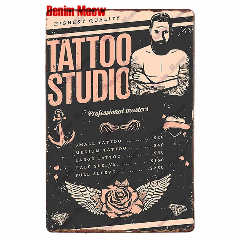 Классическая металлическая жестяная вывеска для студии татуировки, винтажная настенная художественная роспись, антикварный декор комнаты для салона татуировки, декор для дома в салоне, WY86