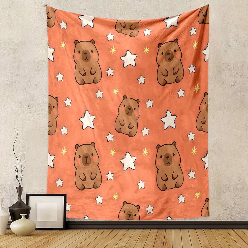 Cute Bears and Stars Pattern Patterned Tapestry Decorative Wall Hanging, Home Bedroom Living Room Decor