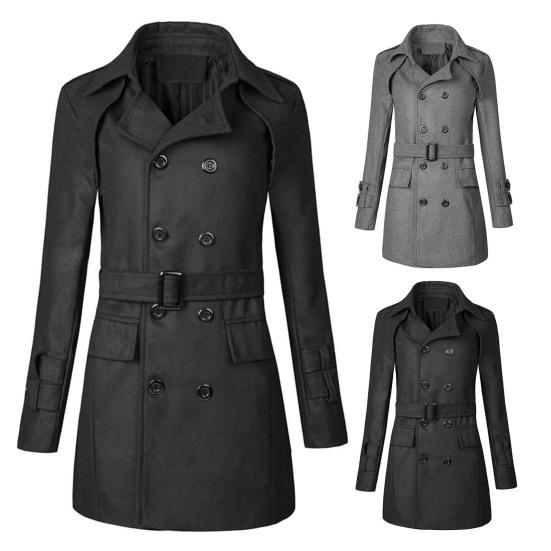 Мужская осенне-зимняя повседневная деловая куртка с лацканами, двубортный ремень с длинными рукавами и карманами, шерстяная куртка, ветровка