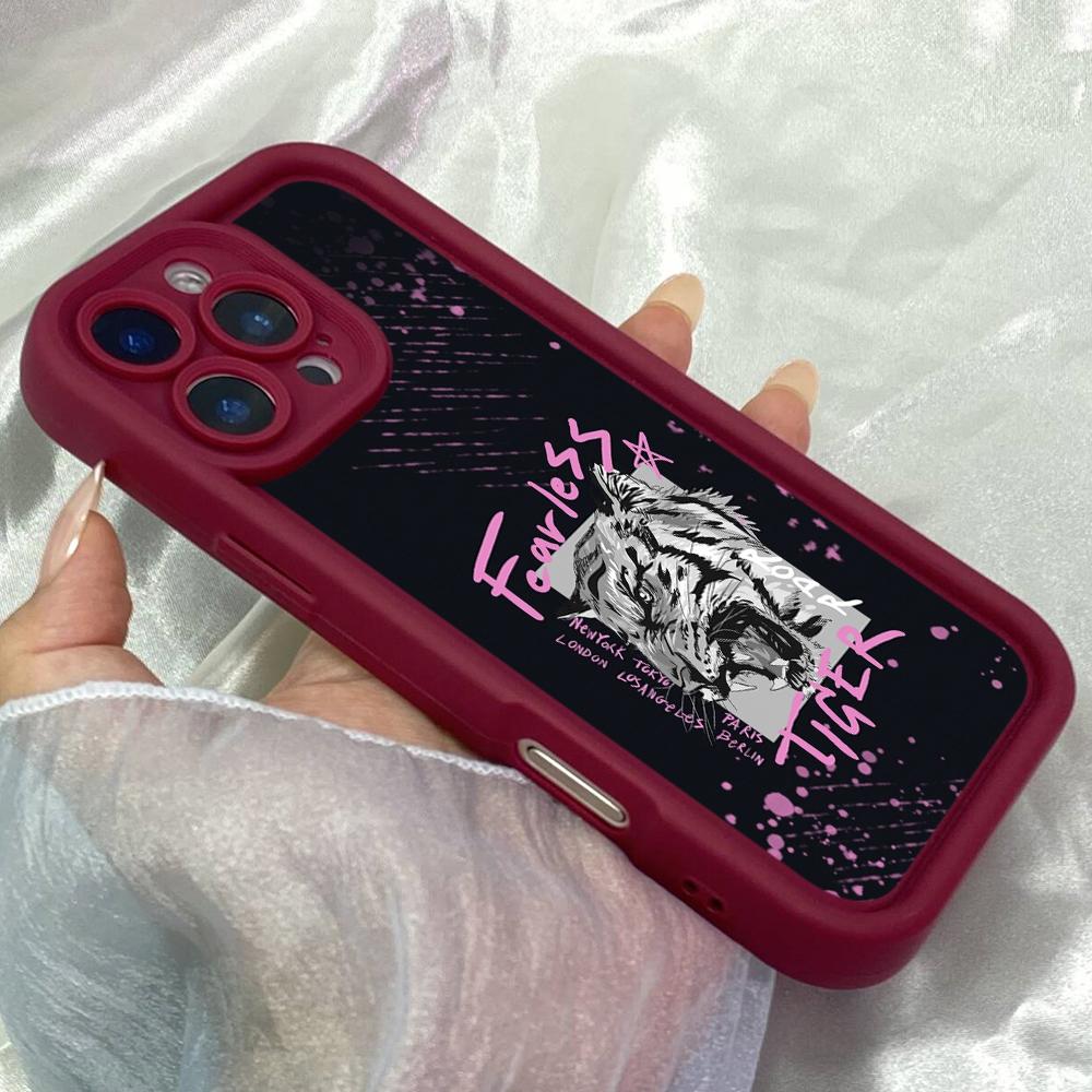 JT244 Смелая Голова Тигра для iPhone 17 16 15 14 13 Pro Max Samsung S26 S25 Ultra A17 A16 A07 A56 A36 A15 Xiaomi 15T Redmi 15c Note 14 13 12 Мягкий Чехол