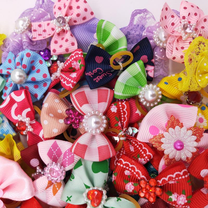10pcs Flower Dog Hair Bow Red Style Valentine's Day Decorate Dog Bowknot with Rubber Bands for Small Dog Puppy Accessories