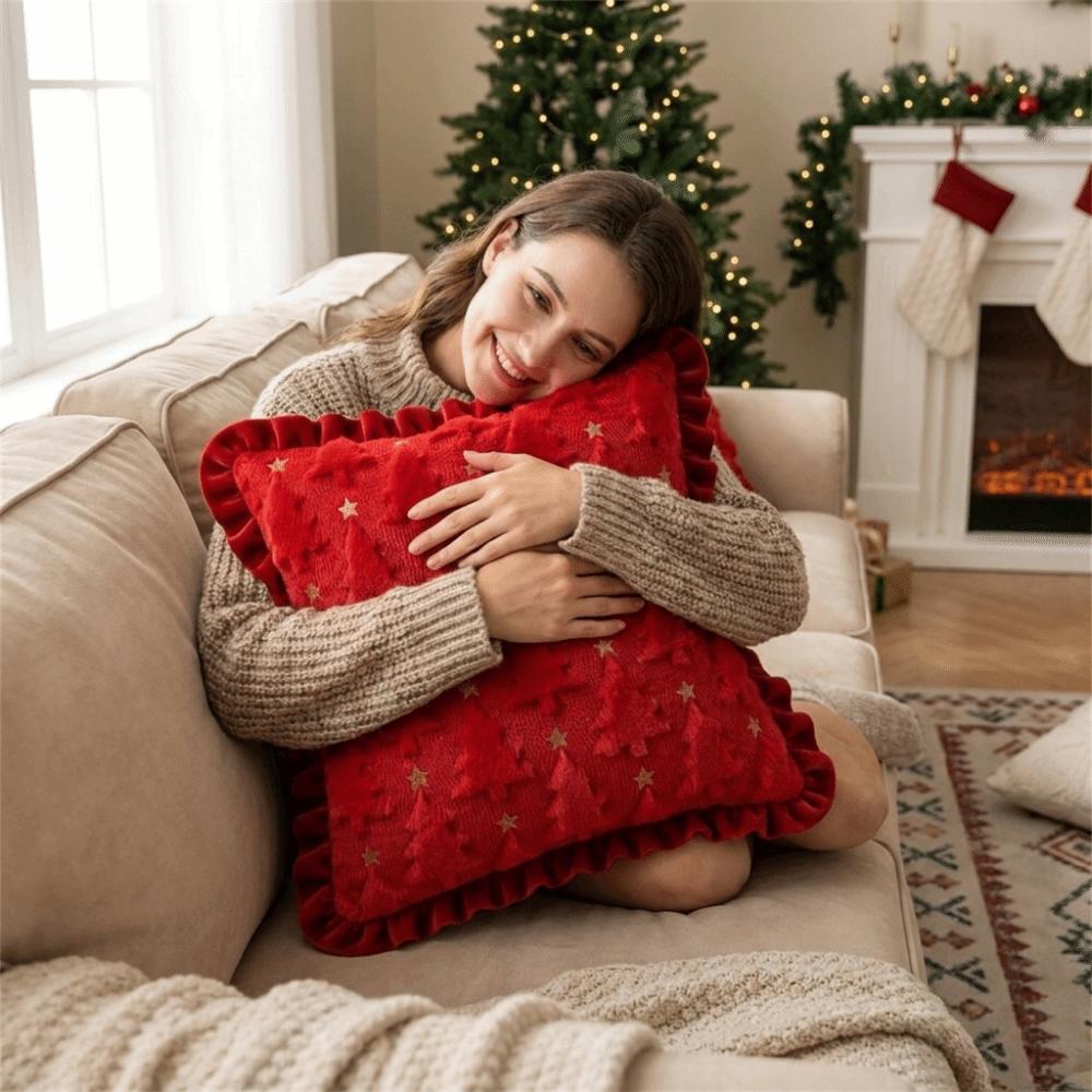 3D Plush Christmas Pillow Cover Embroidered Christmas Tree Pillow Cover Sofa Cushion Cover Home