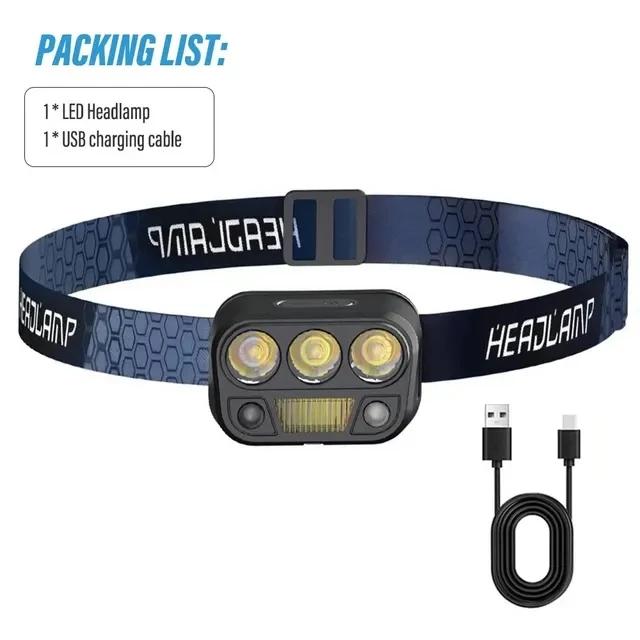 Multifunctional COB LED Sensor Headlamp Built-in Battery USB Rechargeable Fishing Headlight Outdoor Camping Emergency Head Lamp