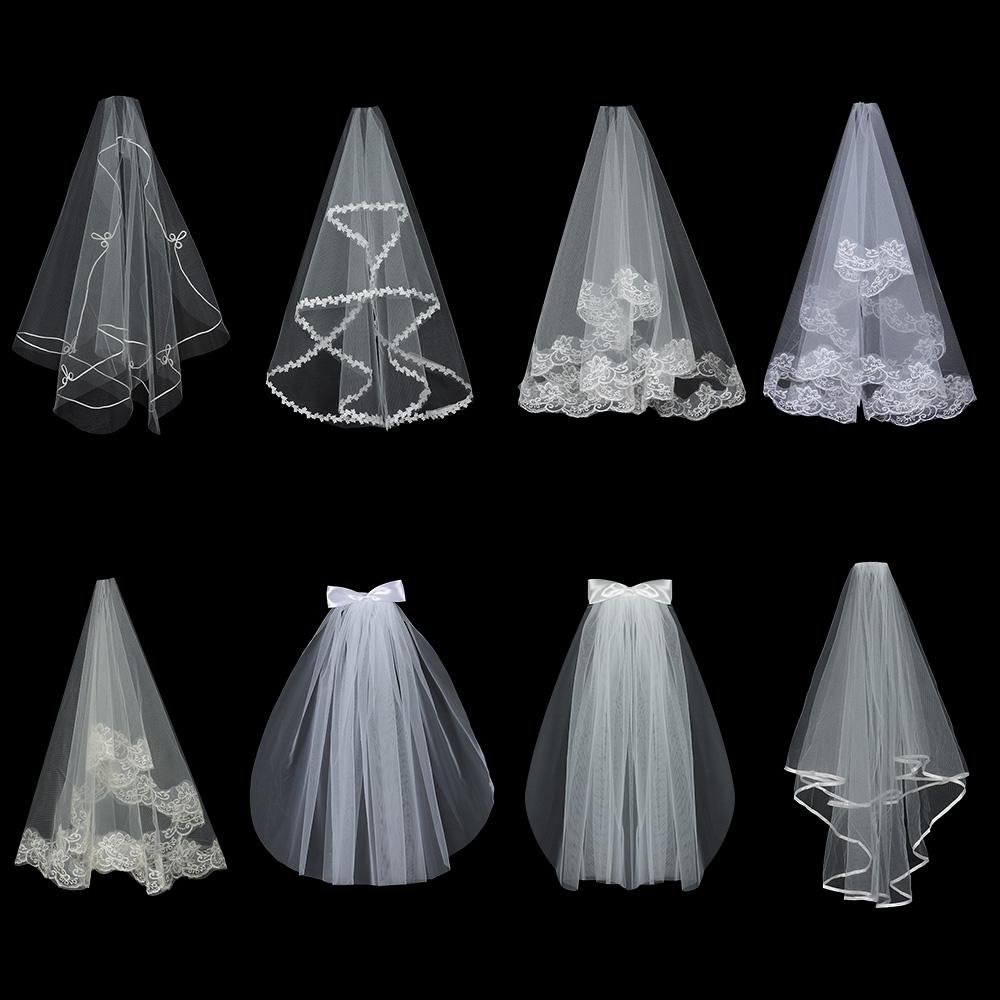 Elegant Two Layer White Ivory Short Simple Bridal Veil Wedding Veil Women's Tulle Lace Edge