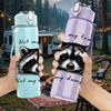 1PC Raccoon Animal Slogan Quote Print 750ml Color Plastic Sports Water Bottle Leakproof Flip Straw Lid Suitable for Sports Office Home Use