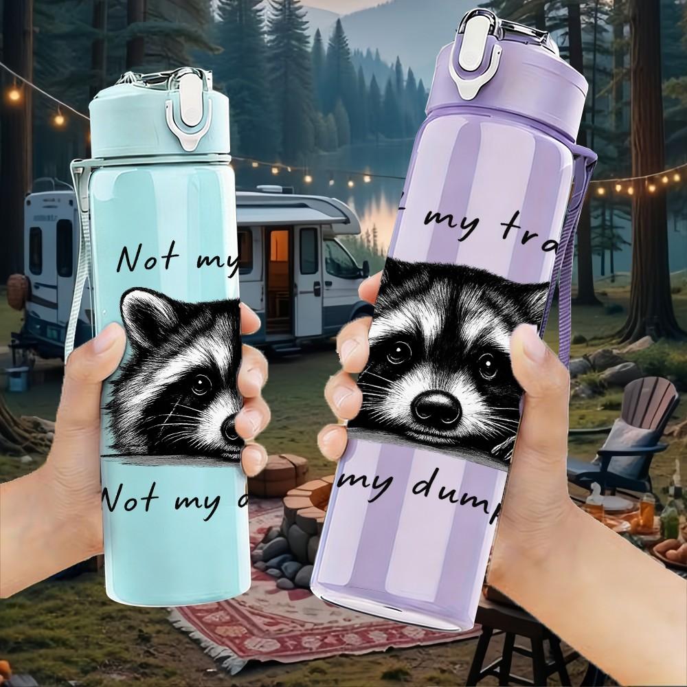 1PC Raccoon Animal Slogan Quote Print 750ml Color Plastic Sports Water Bottle Leakproof Flip Straw Lid Suitable for Sports Office Home Use