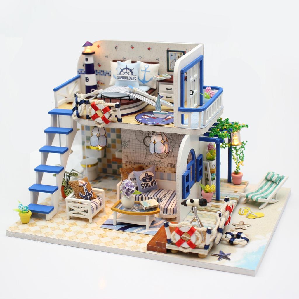 Кукольный домик, набор для сборки, деревянная головоломка, модель здания, игрушка, украшение спальни с мебелью, деревянный кукольный домик