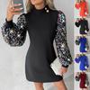 Женское модное кружевное платье с круглым вырезом и длинным рукавом, облегающее талию