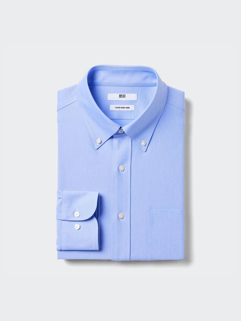 Uniqlo Япония Супер Негладящаяся Трикотажная Рубашка Bd с Длинным Рукавом