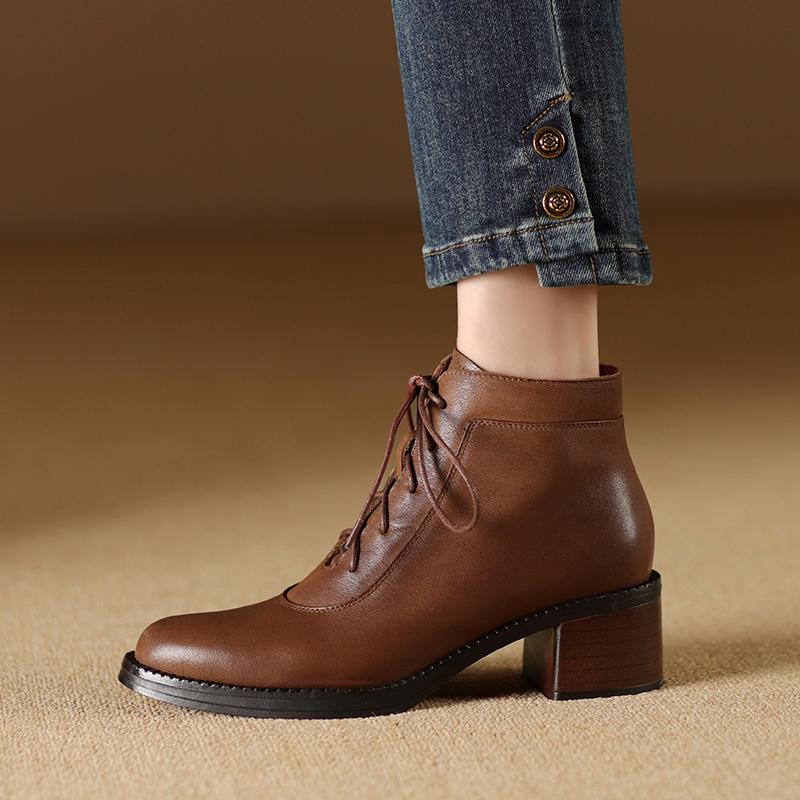 Женские сапоги из натуральной кожи, лидер продаж, осенняя обувь для женщин, зимние сапоги ручной работы, туфли на толстом каблуке с круглым носком, Zapatos Mujer