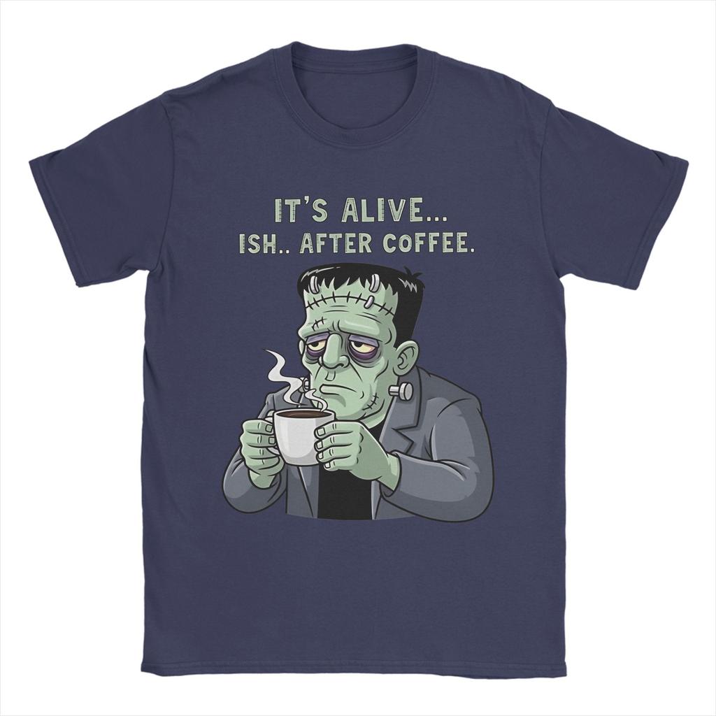 Retro It's Alive...ish Frankenstein  T Shirt Men's Round Neck Short Sleeve Tops Shirts  Cotton Summer Tops