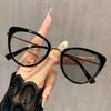 Color Changing Myopia Glasses Fashionable Retro Cat Eye Pochromic Glasses Blue Light Blocking Eye Protection Diopter To -4.0