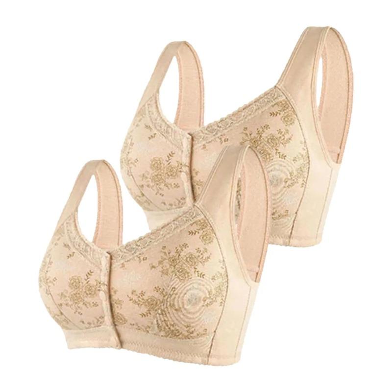 Бюстгальтеры с цветочным принтом для женщин, удобные, большого размера, нижнее белье, застежка спереди, бюстгальтер без косточек, антипровисающее, с застежкой спереди, без косточек