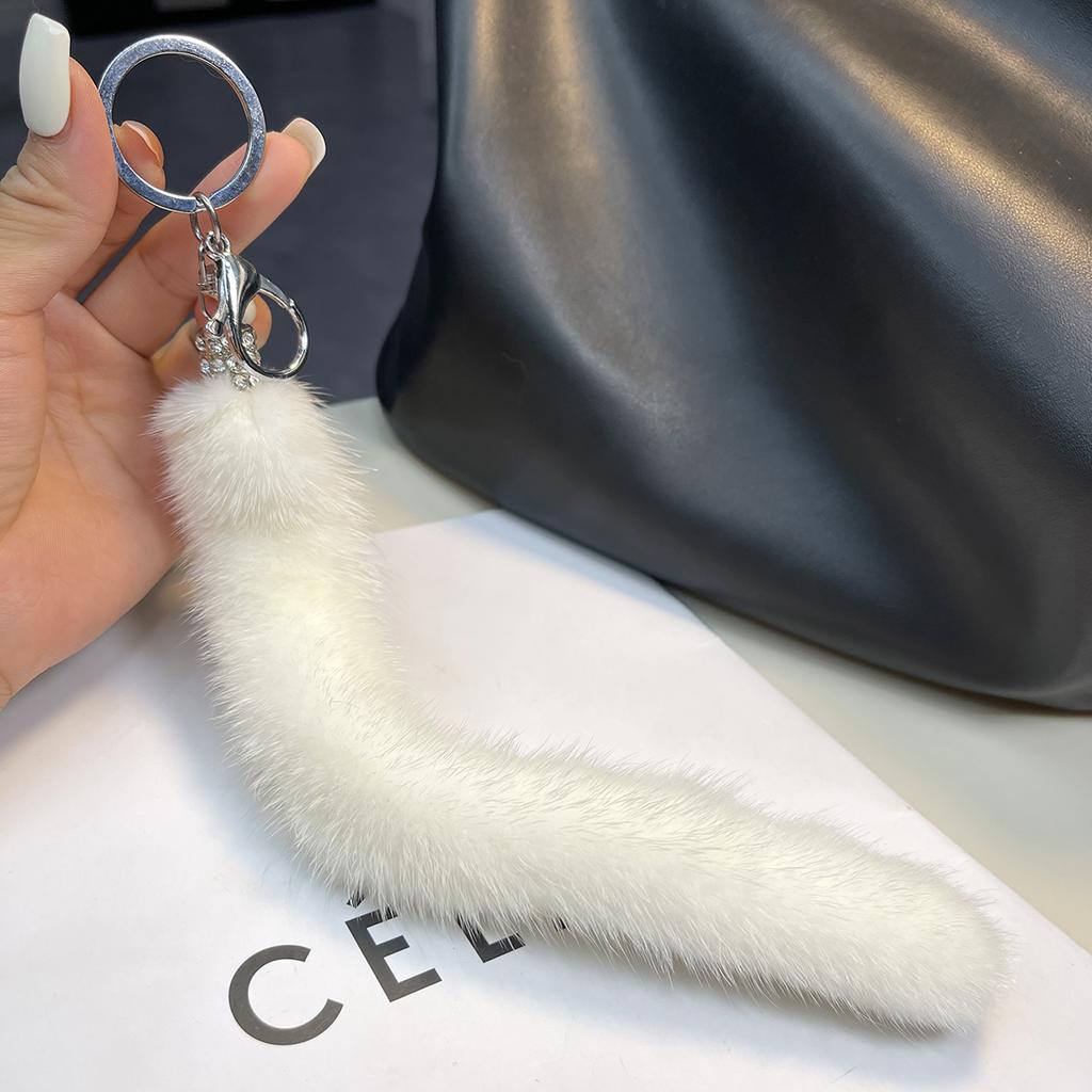 Классический Брелок Хвост Норки Натуральный Мех Женская Сумка Подвеска Мелочи Ключи от Машины Металлические Кольца Украшения Ювелирные Изделия Высококачественный Подарок на День Рождения
