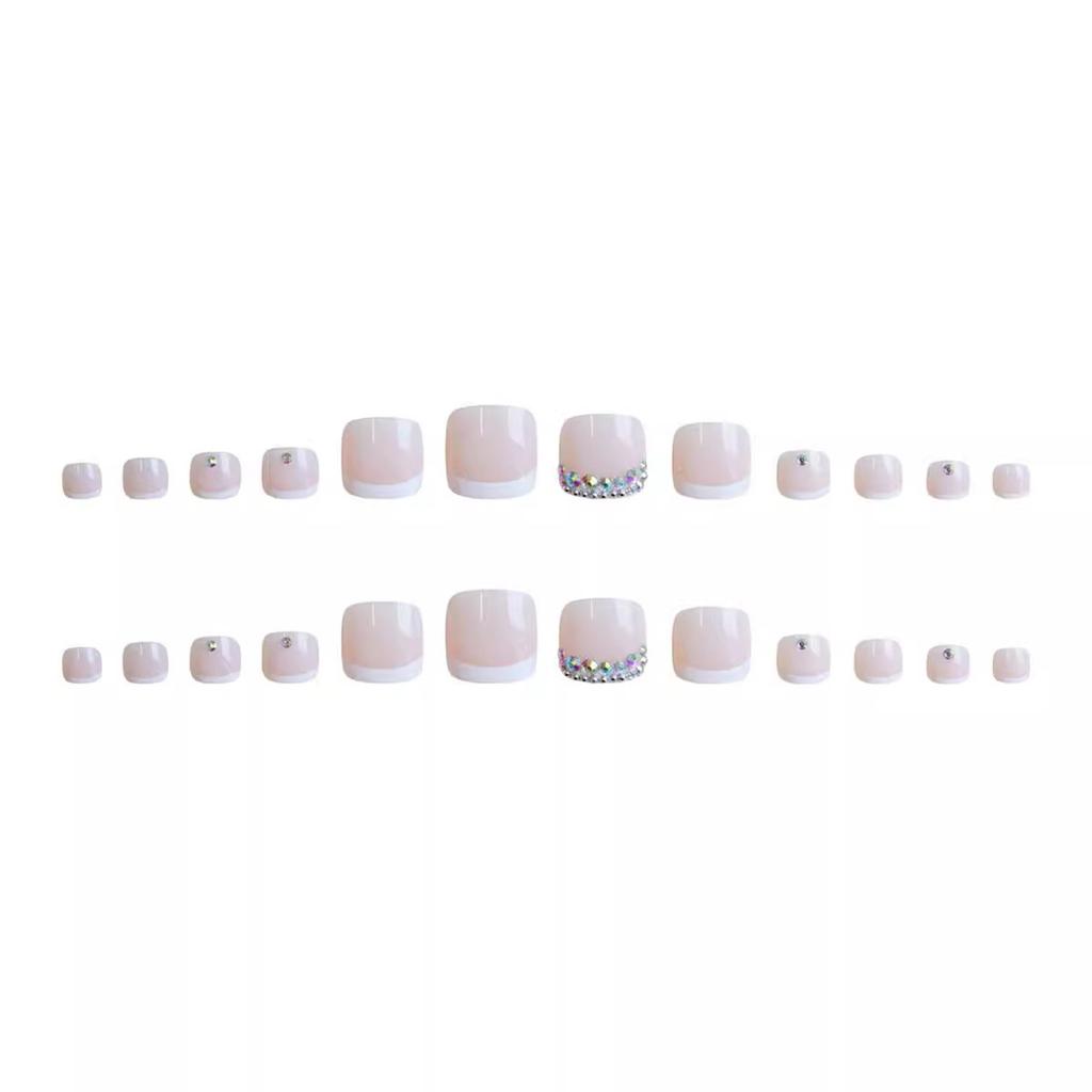 24PCS French Nude Square Fake Toenail Chip-Proof Smudge-Proof Fake Nails for Daily and Parties Wearing