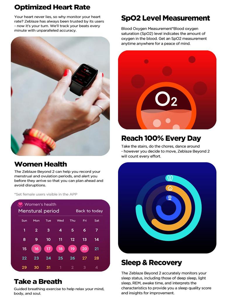 Zeblaze Умные часы Beyond 2 с GPS, 1,78-дюймовый AMOLED-дисплей, встроенный GPS, 24-часовой монитор здоровья, 200+ циферблат, умные мужские часы