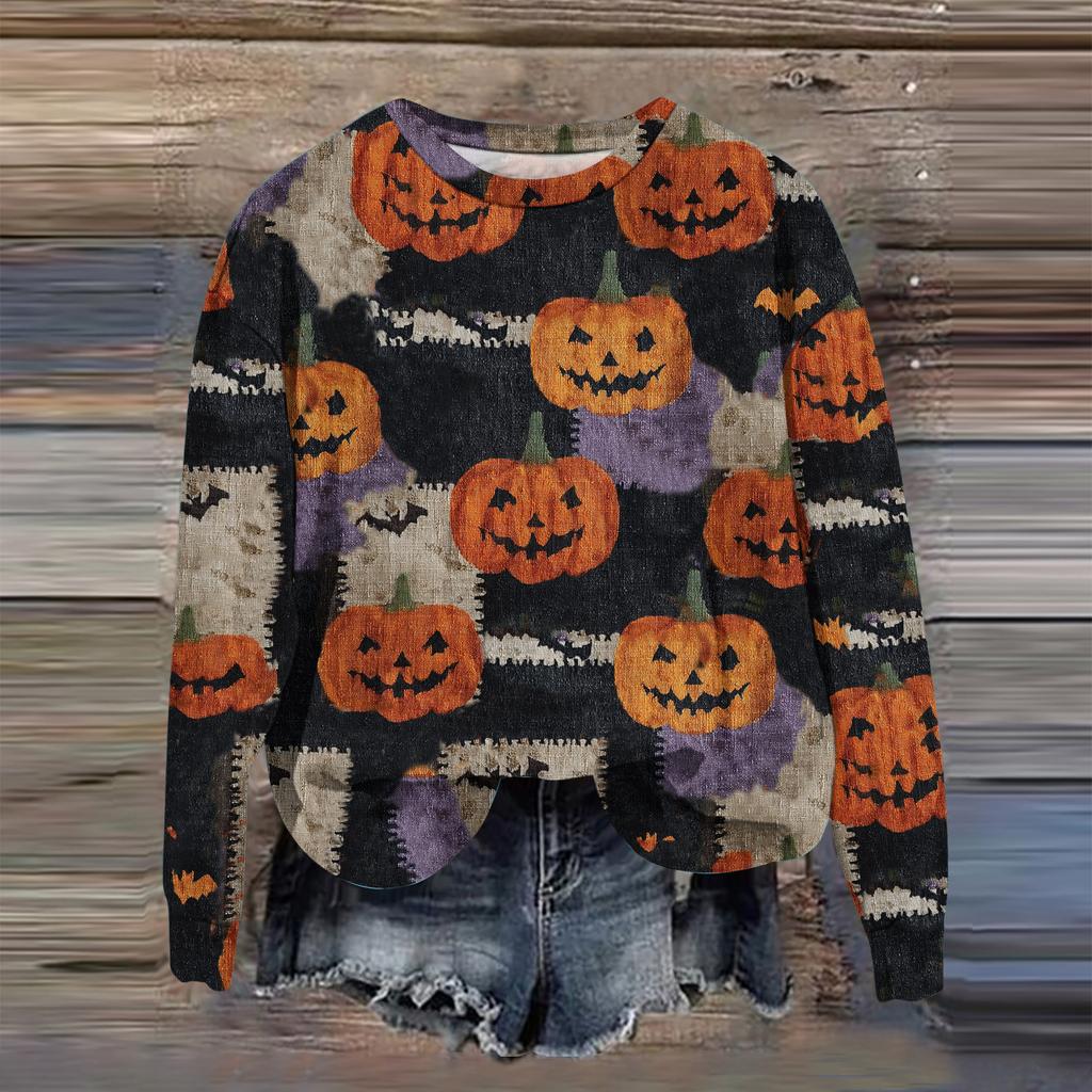 Women's Fashion Printed Long Sleeve Loose Round Neck Sweatshirt Top Fall