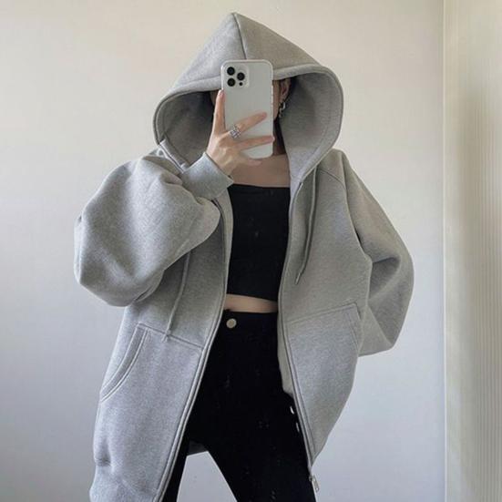 Women's Zip Up Sweatshirt Fleece Lined Hoodies Oversized Long Sleeve Hooded Coat with Pockets