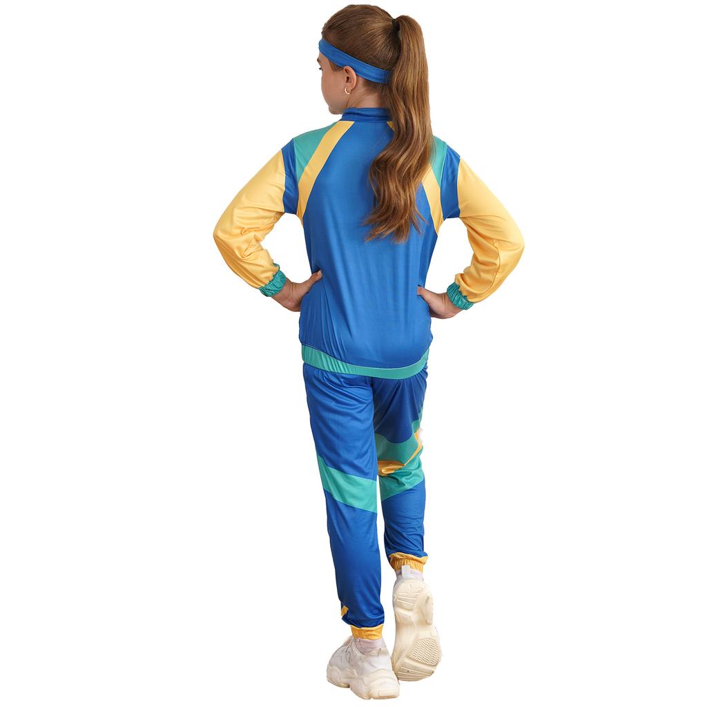 Kids 80s Retro Disco Costume Colorblock Top Pants Headband Set Hip Hop Dance