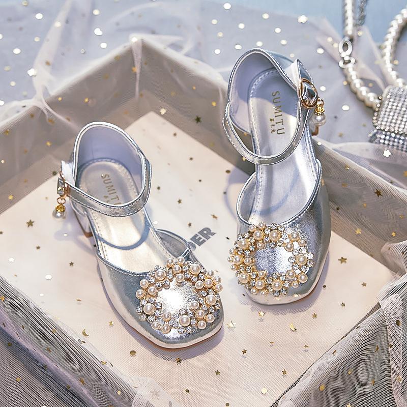 2026 summer fashion foreign style children's performance shoes bag head high heel apricot single shoes soft sole