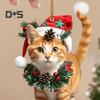 Рождественская подвеска в виде кошки, 2D акриловое подвесное украшение, шапка Санты, подвеска в виде кошки на зеркало заднего вида автомобиля, елочное украшение, подарок для любителей кошек