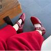 2025 Spring and Autumn New Square Head Hollow Shoes Women's Fashion Versatile Thick Heel Grandma Shoes Mary Jane Single Shoes Middle Heel