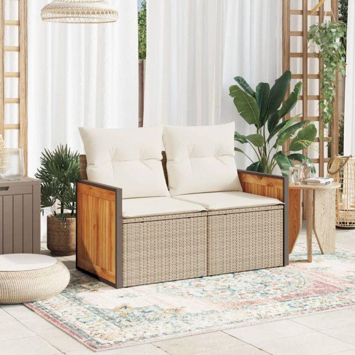 VidaXL Canapé de jardin avec coussins 2 places beige résine tressée 366084
