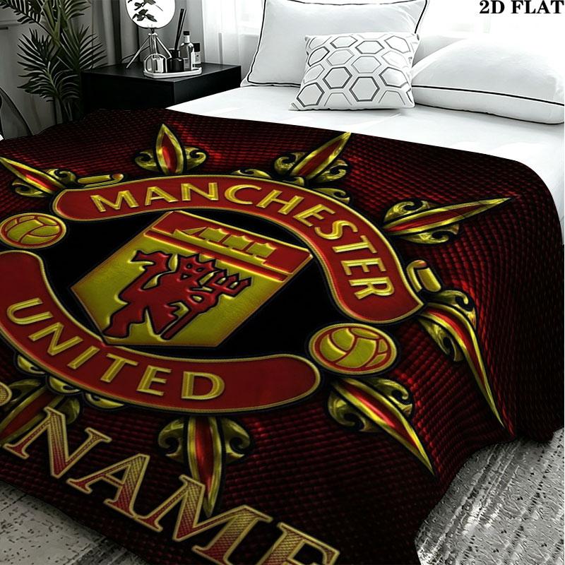 1 шт. Фланелевое одеяло с узором и возможностью кастомизации имени Manchester United F. Подходит для всех сезонов. Для домашнего декора. Тепло и уют. Подарки. Праздничный подарок.