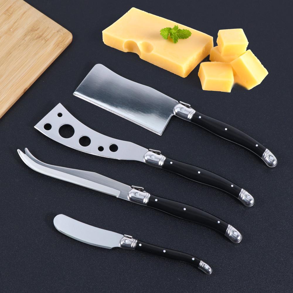 Jaswehome Laguiole Cheese Knives Set Butter Spreader Black ABS 2CR14SS Cutting Spear Pizza Pronged Cheese Clever Tools 1