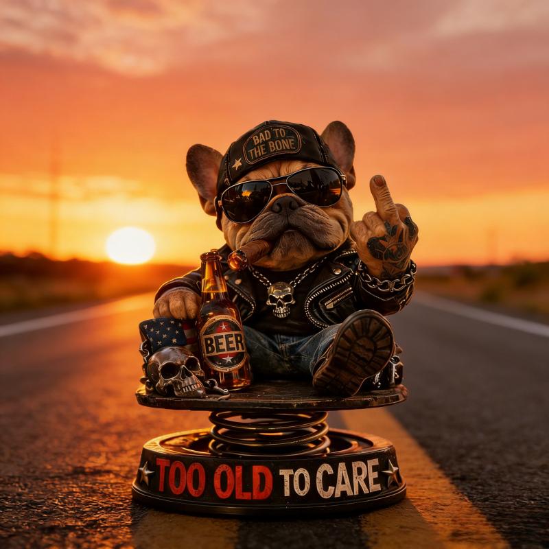 Biker French Bulldog Car Dashboard Decor,Shaking Spring Bulldog Figurine,Retro Motorcycle Style Resin Ornament for Car Home Gift