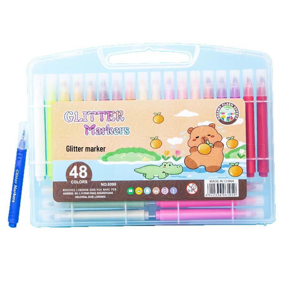 Cross-Border Cartoon Capybara Glitter Metal Brush Pen - Triangle Barrel & Soft Tip