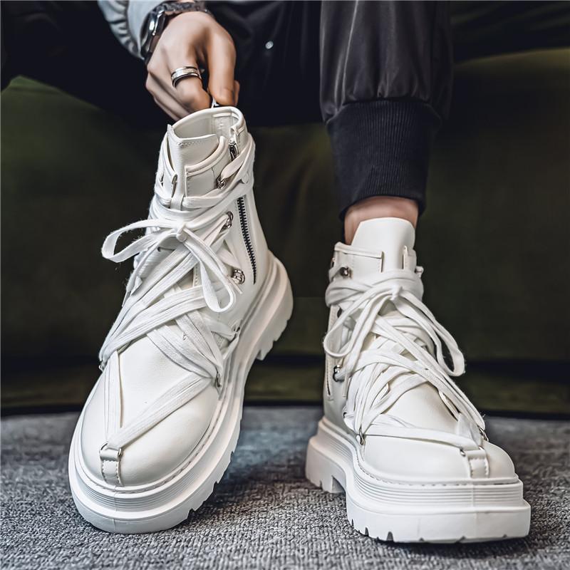 Мода Новые Модные Мотоциклетные Ботинки Мужские Ремни Дизайнерские Мужские Белые Ботинки Уличная Обувь На Платформе Мужские Черные Кожаные Короткие Ботинки-Бочки