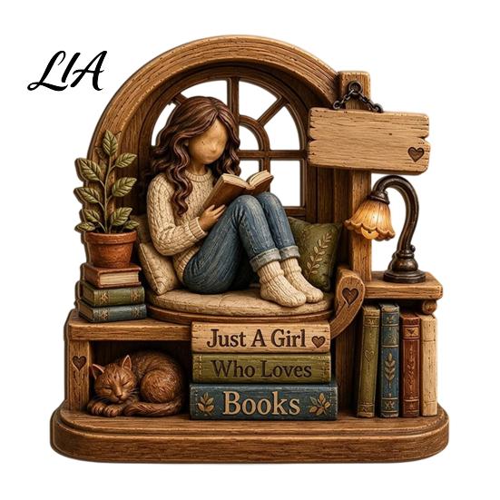 Reading Room Shelf Ornaments Wooden Girl Figurine for Book Lovers, Personalized Desktop Bookshelf Decor with Thoughtful Graduation Gifts
