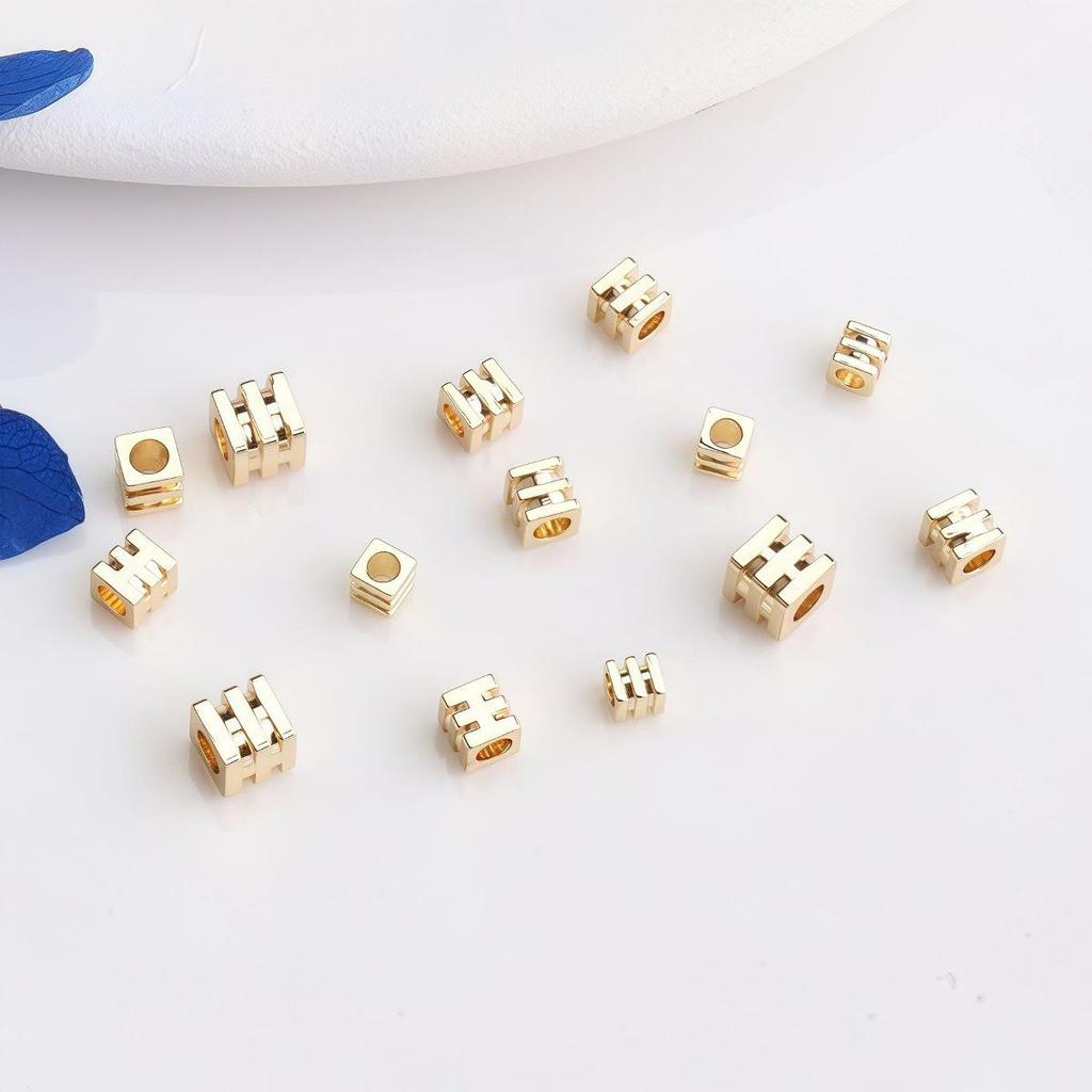 Позолоченные 14K трехслойные квадратные разделительные бусины для DIY украшений ручной работы