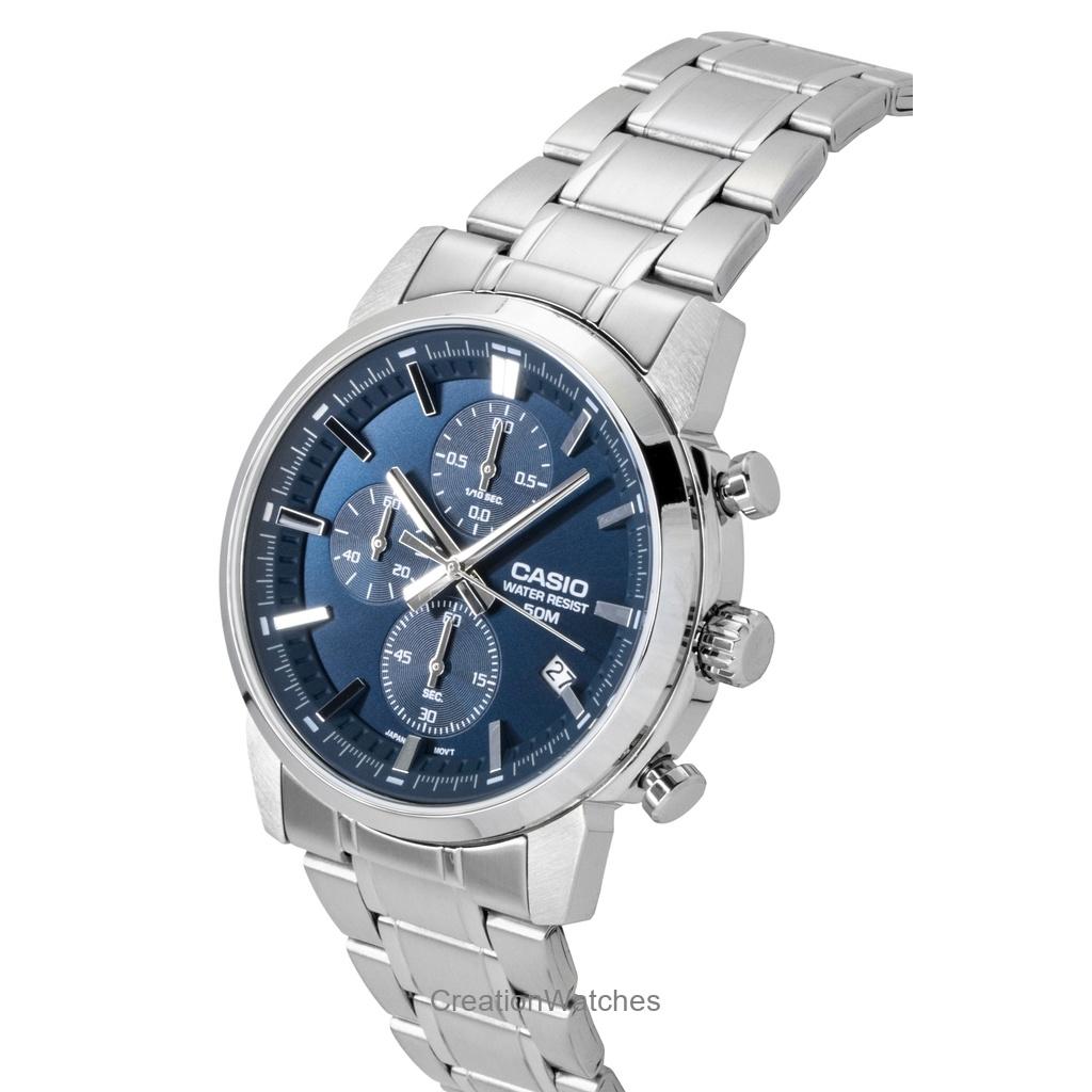 Casio Аналоговый хронограф из нержавеющей стали с синим циферблатом, кварцевый, MTP-E510D-2A2V, мужские часы