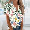 Women's Short Sleeved Shirt, Daily Fashion Printed Button Top, Chest Pocket Cardigan