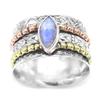 Sterling Silver Copper Brass Ring Marquise Cabochon Spinner Stone Ring Natural Moonstone Gemstone 6.5 Gms