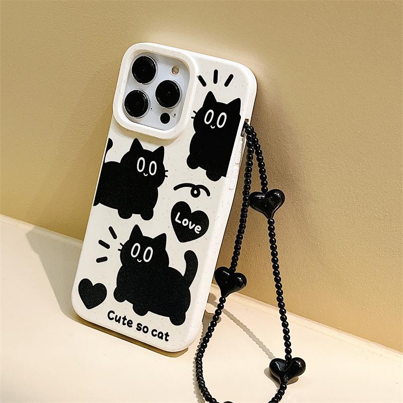 Чехол для телефона с изображением черного кота из мультфильма для iPhone 15, чехол для iPhone 13, 11, 12, 14, 16, Pro Max, XR, XS, 7, 8, Plus, SE, мягкий силиконовый чехол из пшеничной соломы