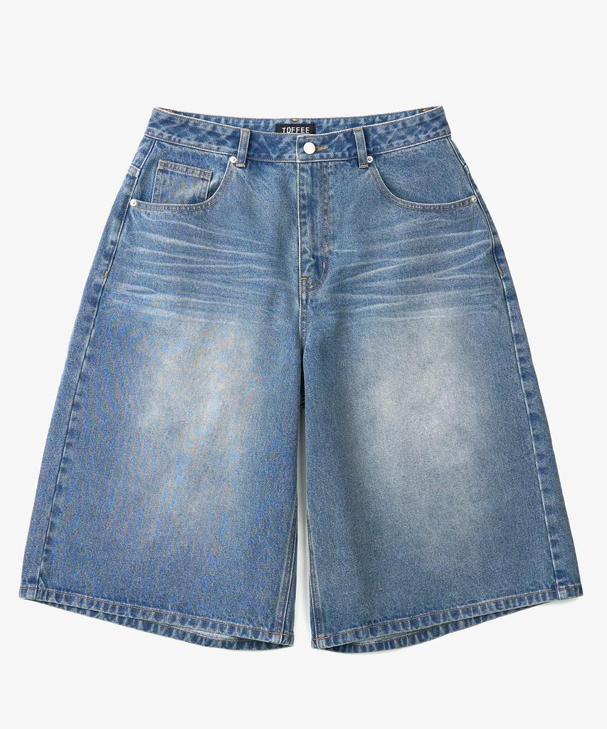 TOFFEE Washed Bermuda Denim Pants (Blue)