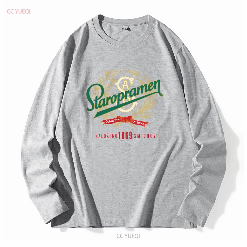 Staropramen Чешское пиво Потертый узор этикетки Футболка винтажная Стирка Повседневный топ Для повседневной носки уличный стиль графический Стильный