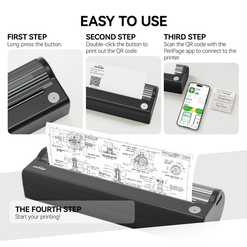 PeriPage A4 Paper Printer Direct Thermal Transfer 304dpi Wireless Printer Mobile 210mm Mini Mobile