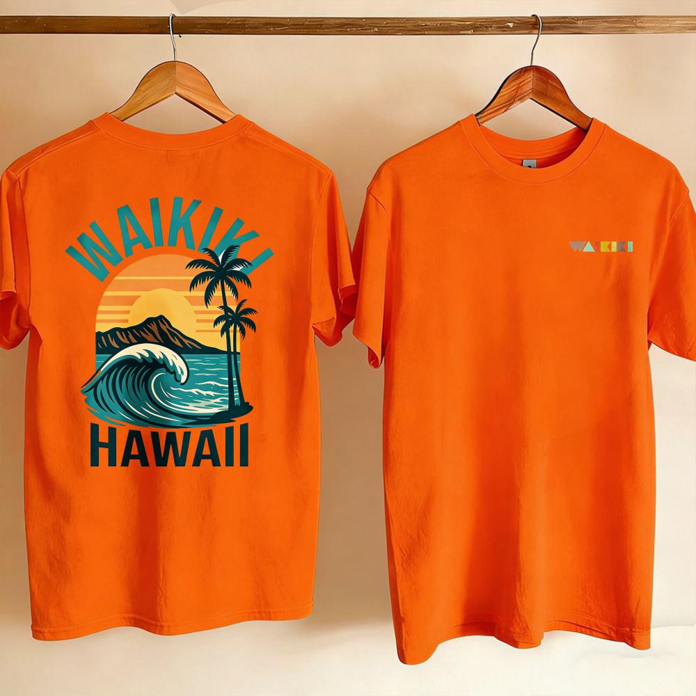 Унисекс Унисекс Рубашки Гавайская футболка с пальмой Waikiki Короткий рукав Круглый вырез Ретро Гавайский Пляжный отпуск Серфинг Подарок Топы Уличный стиль