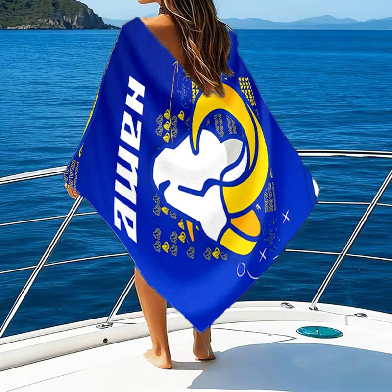 1PC Custom Name Beach Towel Rams Team Spirit  Beach Towel, Suitable for Camping, Travel, Beach Accessories, Super Absorbent, Family Gift